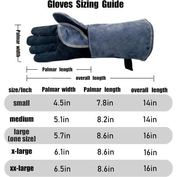 Men Black/Grey 16 Inches Fire & Heat Resistant Fireplace Leather Welding Gloves - Picture 6 of 6